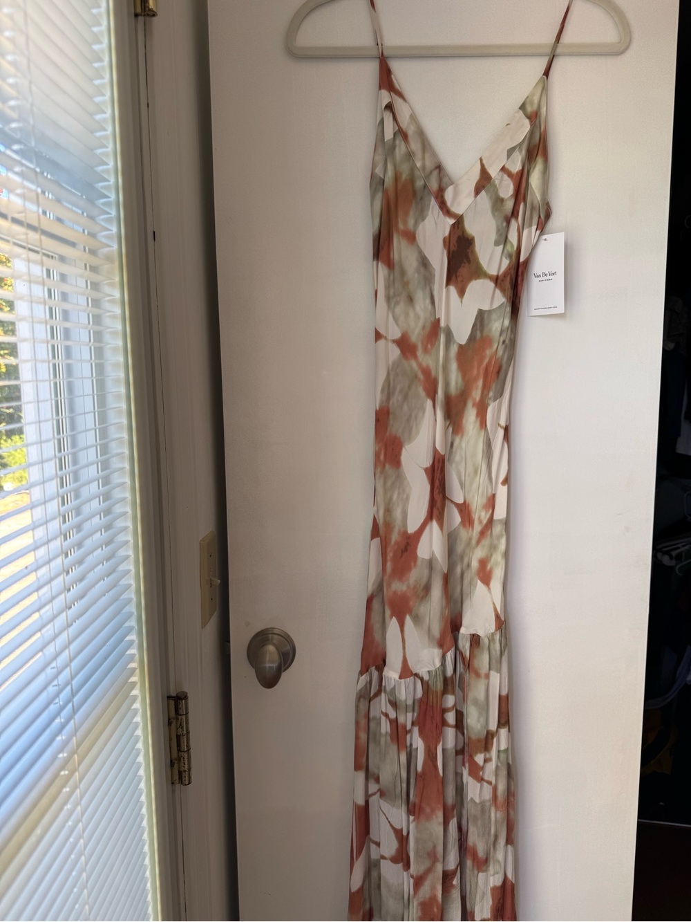 Silky Watercolor Slip Dress in Rust & Sage - Picture 4 of 7